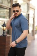 Erkek Yakalı Mini Jakarlı Kısa Kollu T-shirt resmi